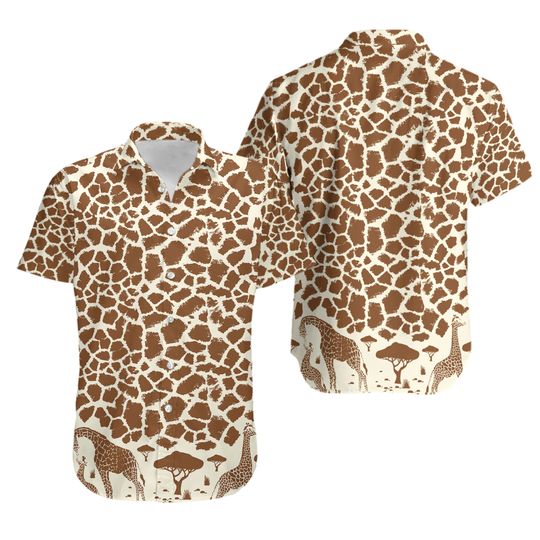 Animal Giraffe Print Hawaiian Shirt, Soft Hawaiian Shirt, Short Sleeve Hawaiian Shirt