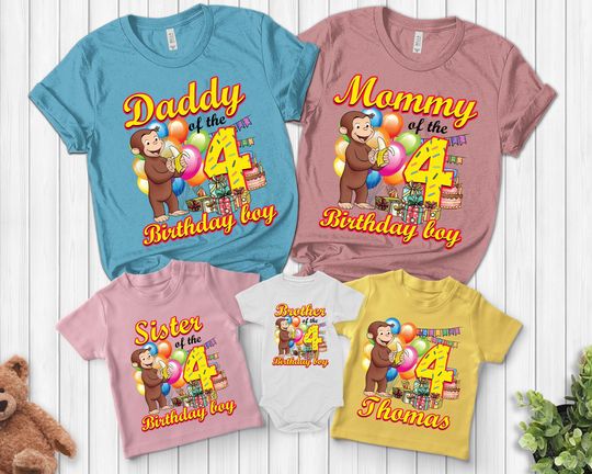 Personalized Name Curious George Shirt, Custom Curious George Boy Tee, Curious George Birthday T-Shirt, Birthday Family Matching
