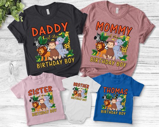 Curious George Shirt, Personalized Video Game Birthday Girl Shirt,Matching Birthday Tee,Family Birthday Tee Animal Kingdom Safari Tee