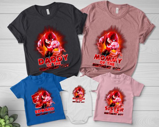 Sonic Knuckles The Hedgehog Birthday T-Shirt, Custom Personalized Cartoon Birthday Shirt, Kids Toddler Birthday Gift For Son Daughter