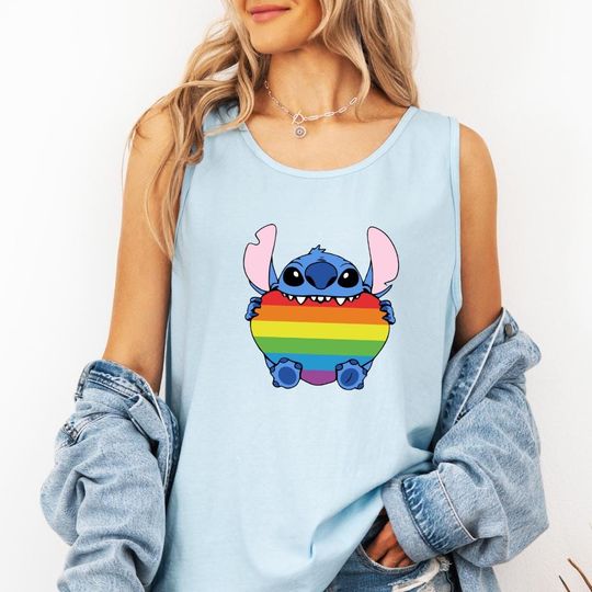 Stitch Pride Heart Tank Top - Disney Equality Sleeveless LGBTQ Rainbow Tank