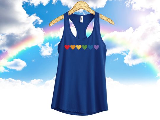 Pride Tank Top for Gay Pride Month, Subtle Lesbian Pride Shirt, Rainbow Heart LGBTQ Tank Top for Women