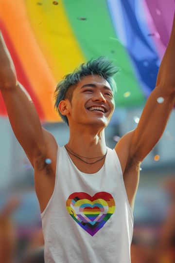 Discover Pride Heart Tank Top | LGBTQ+ Flags with Rainbow, Trans & Progress Pride Hearts | Unisex Festival Tee