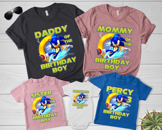 Custom Sonic Birthday Boy Shirt, Personalized Sonic Birthday Shirt, Sonic Family Birthday Matching Shirt, Sonic Family Party Shirt
