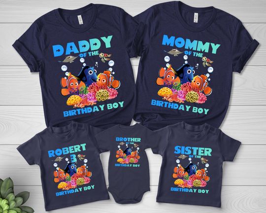 Custom Pixar Cute Finding Nemo Birthday Shirt, Magic Kingdom Family Birthday Trip Gift, Nemo Dory Crush Ray Squirt Bruce Birthday Shirt