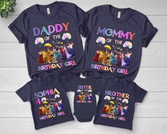 Custom Name Encanto Baby Birthday T-shirt, Encanto Group Shot Kids Luisa Maribel Antonio Isabel Shirt, Encanto Characters Group Squad Shirt