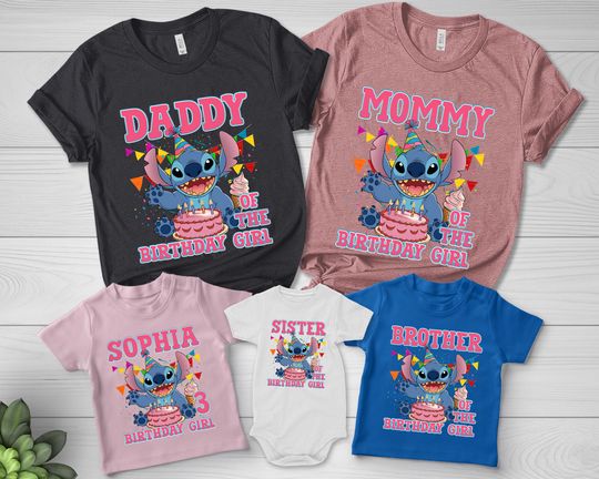 Personalized Birthday Shirt, Custom Disney Stitch Birthday Shirt, Birthday Girl Shirt, Birthday Family Shirts