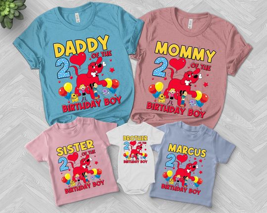 Custom Name And Age Clifford the Big Red Dog Birthday Boy Shirt, Clifford Dog Birthday Party Shirt, Clifford Dog Birthday Squad Shirt