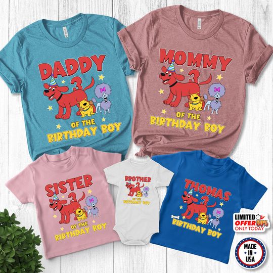 Personalized Clifford Dog Birthday Shirt, Big Red Dog Shirt, Clifford Dog Family Shirt, Dog Party Matching Shirt, Birthday Boy Girl