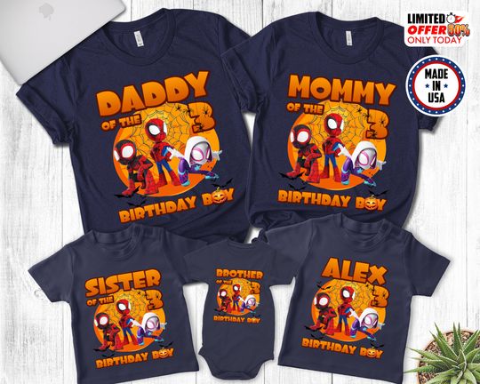 Personalized Spiderman Birthday Family Halloween Shirt, Spidey & His friends theme Party, Trick or Treat Shirt, Halloween Party Shirt