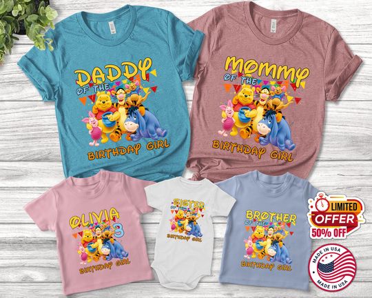 Personalized Winnie The Pooh And Friends Family Matching Birthday Shirt,Disney Winnie The Pooh Birthday Girl Boy Shirt,Pooh Party