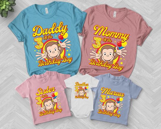 Monkey Birthday Shirt, Curious George Birthday Party Matching Tee, Custom Name Age Shirt, Curious George Birthday Shirt, Gift for son