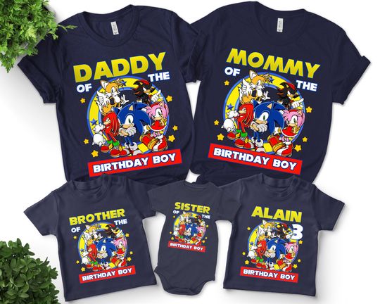 Personalized Sonic Birthday shirt, Custom Sonic Shirt, Sonic Hedgehog Birthday Shirt, Birthday Shirt, Custom Family Birthday Shirt