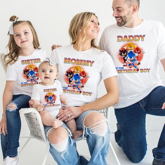 Custom Sonic the Hedgehog Birthday Shirt, Personalized Boys Girls and Family, Sonic Party Shirt, Kid Party Tee, Family Birthday Tee