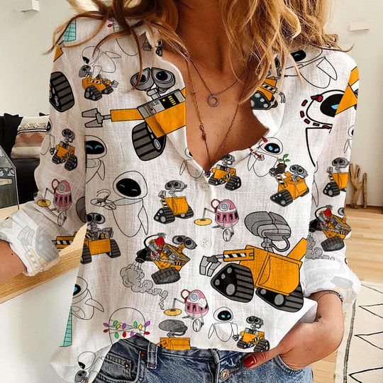 WALLE And  Eve Women Casual Shirt, Disney Women Blouses Shirt, Magic Kingdom Shirt, Shirt For Women, Disney Vintage Shirt