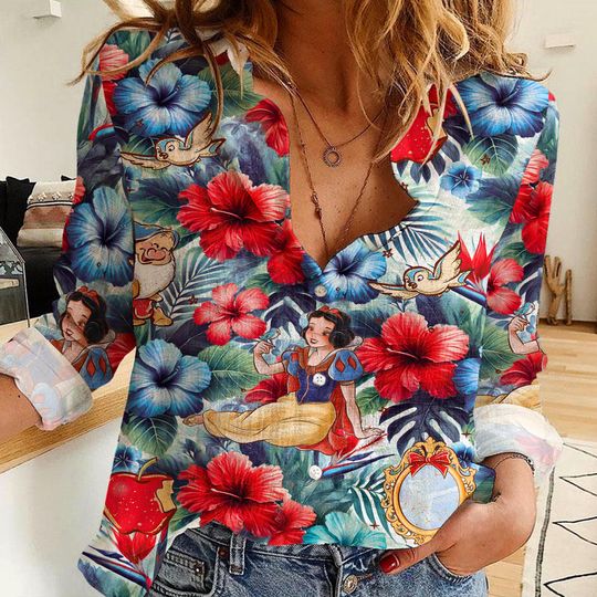 Snow White Seven Dwarf Women's Linen Casual Shirt, Disney Women Blouses Shirt, Magic Kingdom Shirt, Shirt For Women, Disney Vintage Shirt