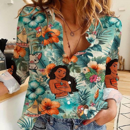 Moana Hei Hei Pua Women's Linen Casual Shirt, Disney Women Blouses Shirt, Magic Kingdom Shirt, Shirt For Women, Disney Vintage Shirt