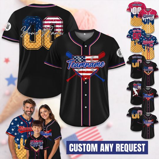 Custom Ice Cream Drip Baseball Jersey  Personalized Red White and Blue Jersey for 4th of July, Game Day Outfit, Patriotic Fans
