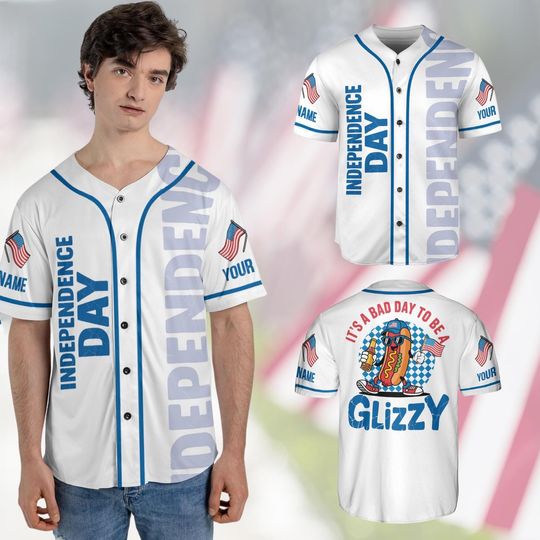 It's A Bad Day To Be A Glizzy Patriotic Baseball Jersey For Men, Makes Me Want A Hot Dog Real Bad, Funny 4th July Jersey, Hot Dog Lovers