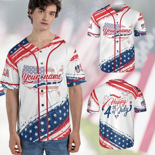 Happy 4th of July Baseball Jersey For Men, Funny 4th of July Tee, USA Jersey, Memorial Day Gifts, Matching Red White Blue Baseball
