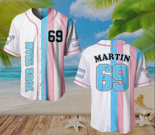 Custom Pride Baseball Jersey, Transgender Pride Jersey, Personalized LGBTQ+ Gift, LGBTQ+ Sports Jersey, Customizable Name & Number