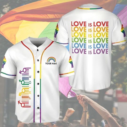 Custom LGBTQ Baseball Jersey with Name, Personalized Rainbow Pride Baseball Jersey Shirt for Men Women, LGBT Pride Month Gift