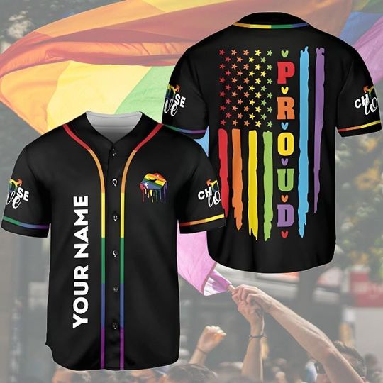 Custom LGBTQ Baseball Jersey with Name, Personalized Rainbow Pride Baseball Jersey Shirt for Men Women, LGBT Pride Month Gift