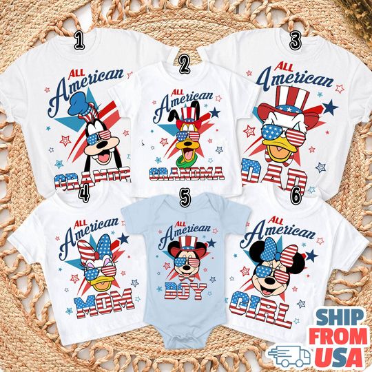 Mickey And Friends America Family Matching Shirt, Mickey and Friends 4th Of July, Donald Daisy Duck Fourth Of July Shirt