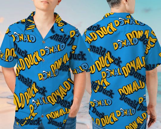 Donald Duck Hawaiian Shirt  Tropical Flowers, Vintage Aesthetic, Short Sleeve Button-Down for Casual & Beachwear