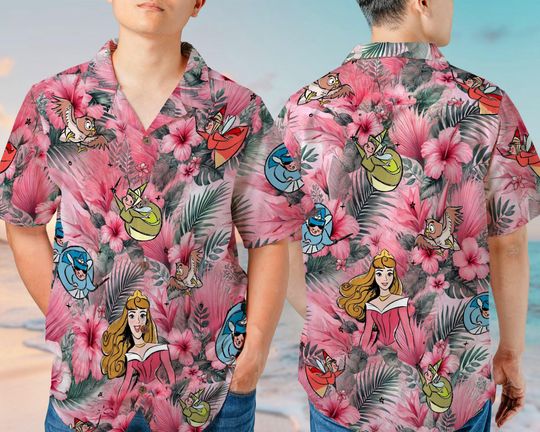 Aurora Princess Hawaiian Shirt  Tropical Flowers, Vintage Aesthetic, Short Sleeve Button-Down for Casual & Beachwear