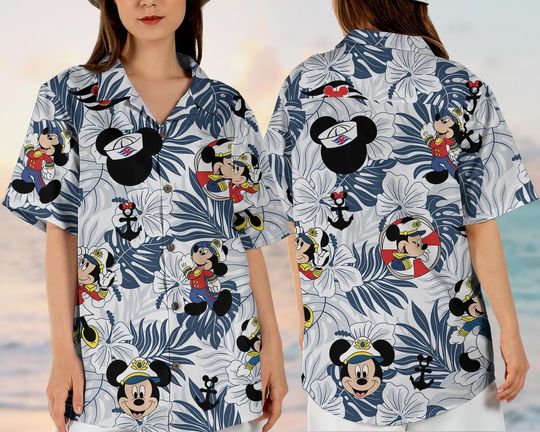 Disney cruise Hawaiian Shirt  Tropical Flowers, Vintage Aesthetic, Short Sleeve Button-Down for Casual & Beachwear