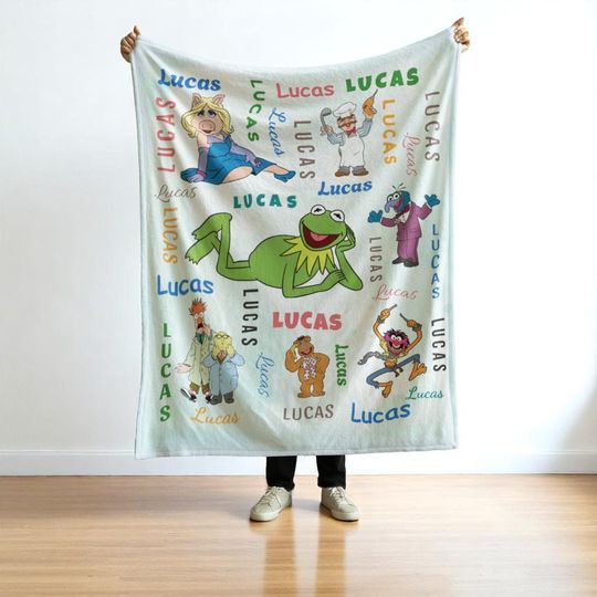 Personalized Muppets Blanket for Kids - Custom Kermit Animal Miss Piggy Design - Boy Gift Blanket - Soft Cartoon Bedding - Kermit Blanket