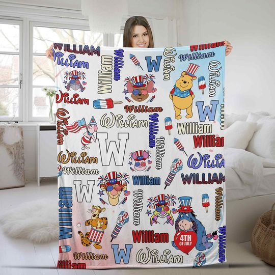 Personalized Disney Pixar Toy Story Buzz Lightyear Fleece Blanket - Happy 4th of July, Patriotic USA Flag 2025