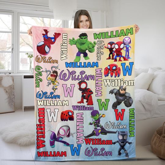 Personalized Spidey and Amazing Friends Fleece Blanket for Bed, Couch, Sofa