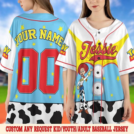 Custom Disney Toy Story Jessie Baseball Jersey, Toy Story Jersey Gift, Sheriff Woody Buzz Lightyear, Disney Baseball Team Outfit