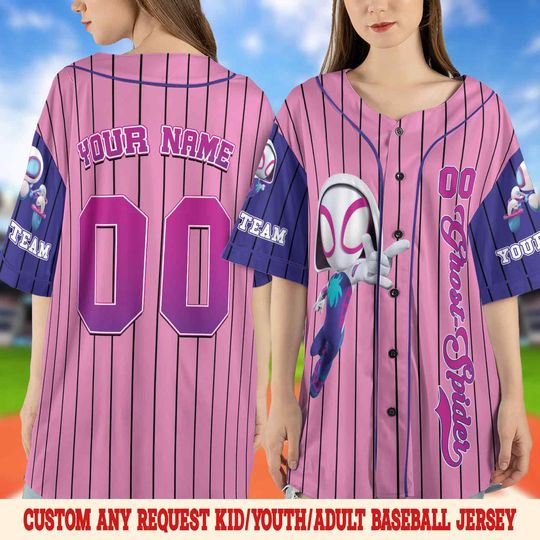 Custom Gwen Stacy, Ghost-Spider Baseball Jersey, Personalized Spidey And Her Amazing Baseball Jersey, Disney Birthday Party Gift
