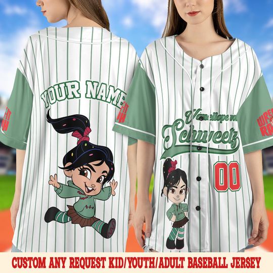 Custom Disney Vanellope von Schweetz Baseball Jersey, Wreck-It Ralph Disney Baseball Jersey Sports, Cute Custom Number Birthday Gift