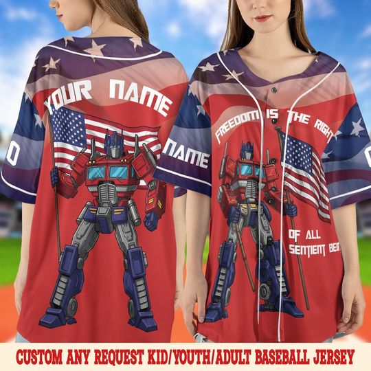 Transformers Autobot The Optimus Prime Baseball Jersey, Personalized Baseball Jersey, 4th of July Jersey Birthday Gift