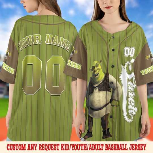 Personalized Shrek Baseball Jerseys, Custom Kid Adult Shrek Fiona Donkey Baseball, Gift for Shrek Fan, Shrek Birthday Family Shirts