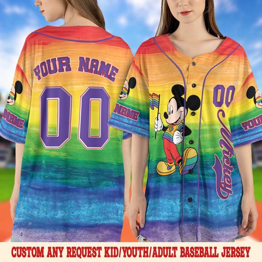Mickey And Friends LGBT Rainbow Baseball Jersey, Disney Pride Jersey, Gay Lesbian Support Pride Month 2025, WDW Disneyland Trip
