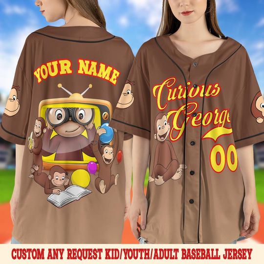 Curious George Birthday Baseball Jersey/Curious George Baseball Shirt/Curious George Birthday Jersey Shirt/Custom Baseball Jersey