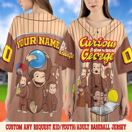 Curious George Birthday Baseball Jersey/Curious George Baseball Shirt/Curious George Birthday Jersey Shirt/Custom Baseball Jersey