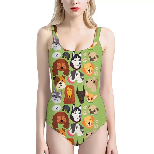 Puppy Dog Girls Swimsuit - One Piece Animal Swimwear for Toddler Girl Puppy Birthday Party - Unique Kids Swimming Suit