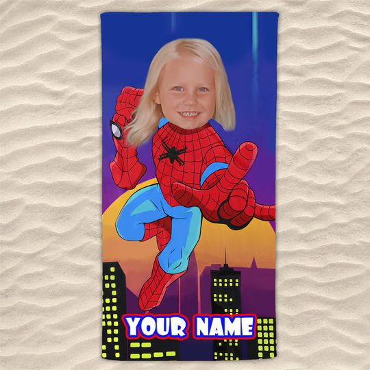 Kids Superhero Beach Towel, Personalized Kids Beach Towel, Custom Beach Towel For Boys, Spiderman Beach Towel