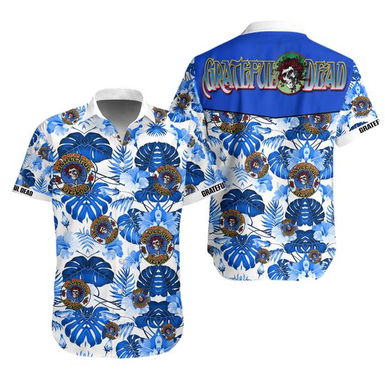 Grateful Dead Hibiscus Tropical Blue White 2024 Trendy Hawaiian Shirt