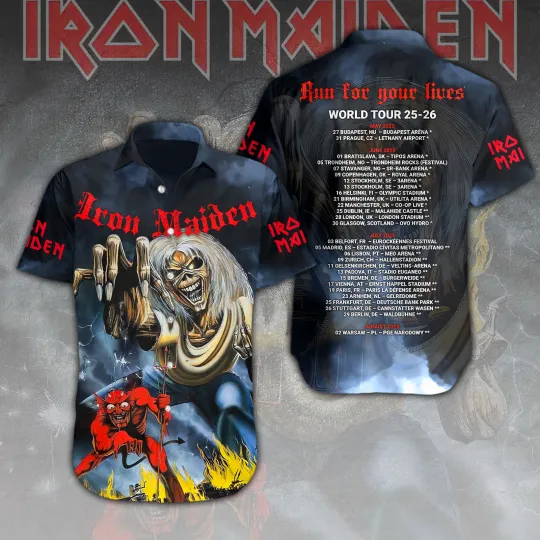 Iron Maiden Inspired Run For Your Lives World Tour 2025 Hawaiian shirt