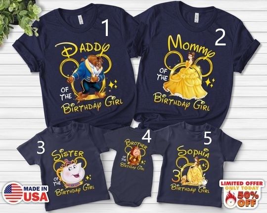 Personalized Disney Princess Birthday Shirt, Beauty and the Beast Family Birthday Party, Birthday Shirt, Birthday Princess Shirt