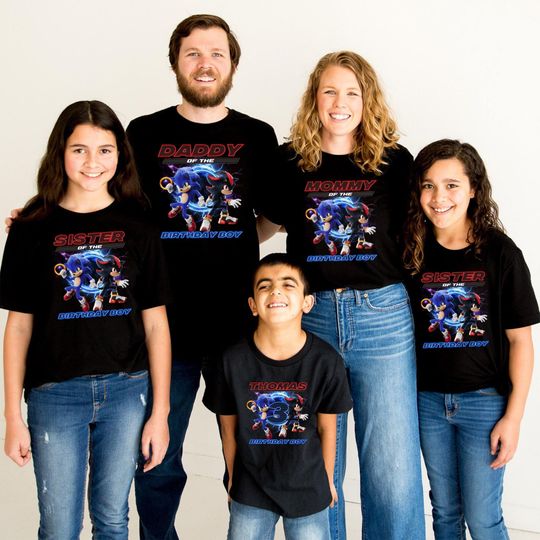 Custom Sonic the Hedgehog Birthday Shirt, Personalized for Boys Girls, Sonic 3 Birthday Party Shirt, Gift For Kid Family Birthday