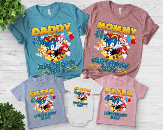 Custom Sonic Birthday Shirt, Sonic Hedgehog Personalized Sonic Birthday Tees, Sonic Theme Party Shirts, Sonic Family Matching Shirt