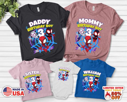 Spidey Birthday Boy Shirt, Spider BirthdaySpiderman Version Family Matching Birthday tee Shirt